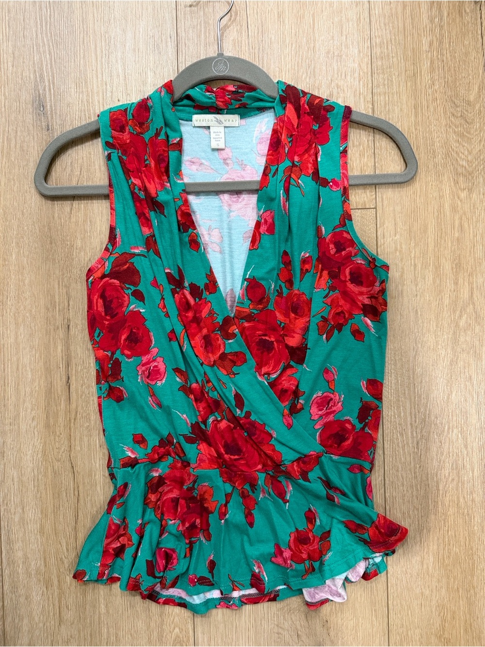 Anthropologie Weston & Wear Floral Peplum Blouse Tank with Red Roses - Size Smal